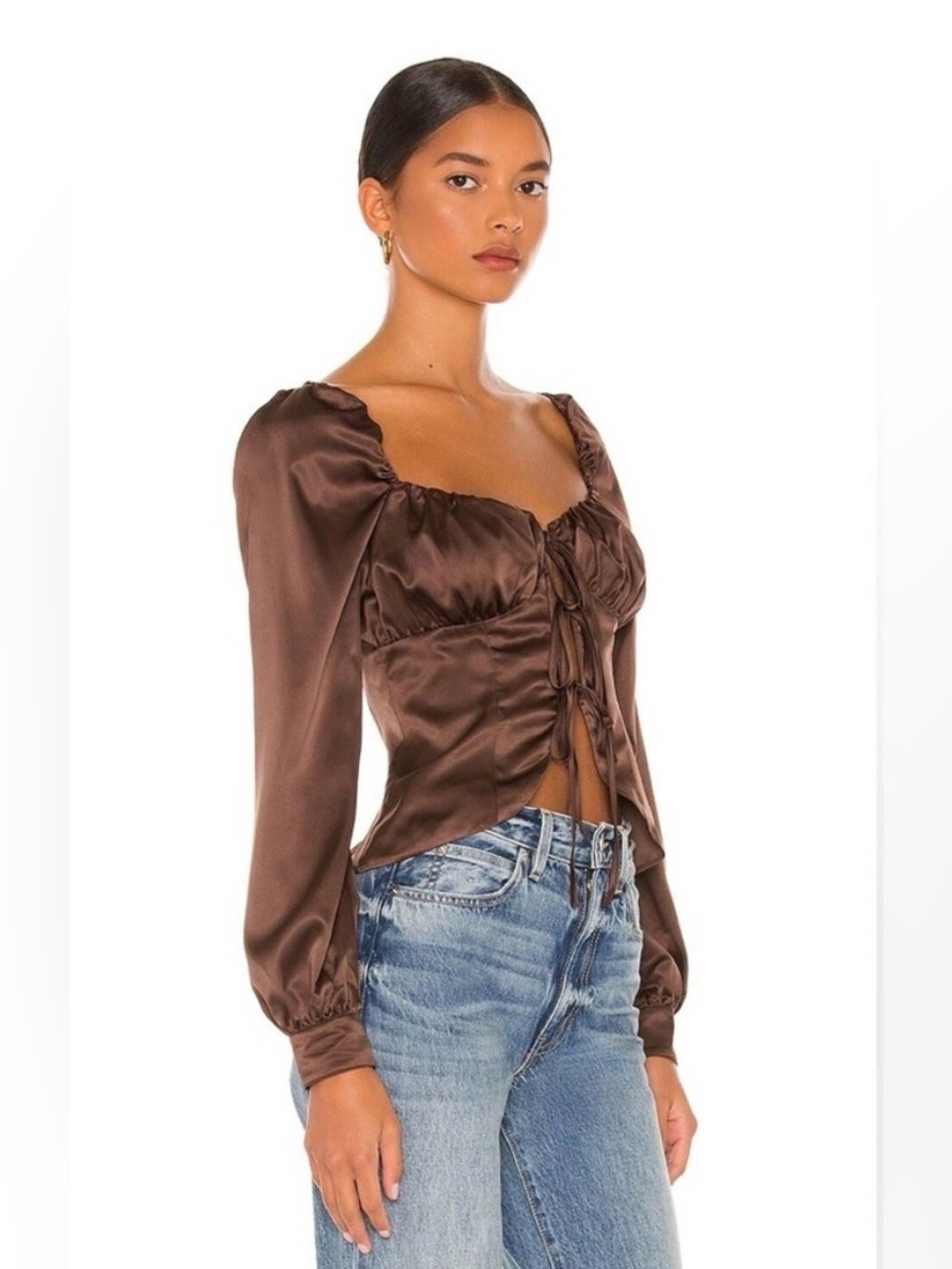 Majorelle Waldorf Top Chocolate Brown Satin Tie Front Babydoll Sweetheart Small